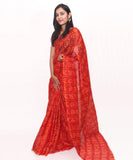Red Colour Bandhani Pattern Foil Print Kota Doria Saree