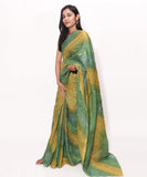Green Colour Bandhani Pattern Foil Print Kota Doria Saree
