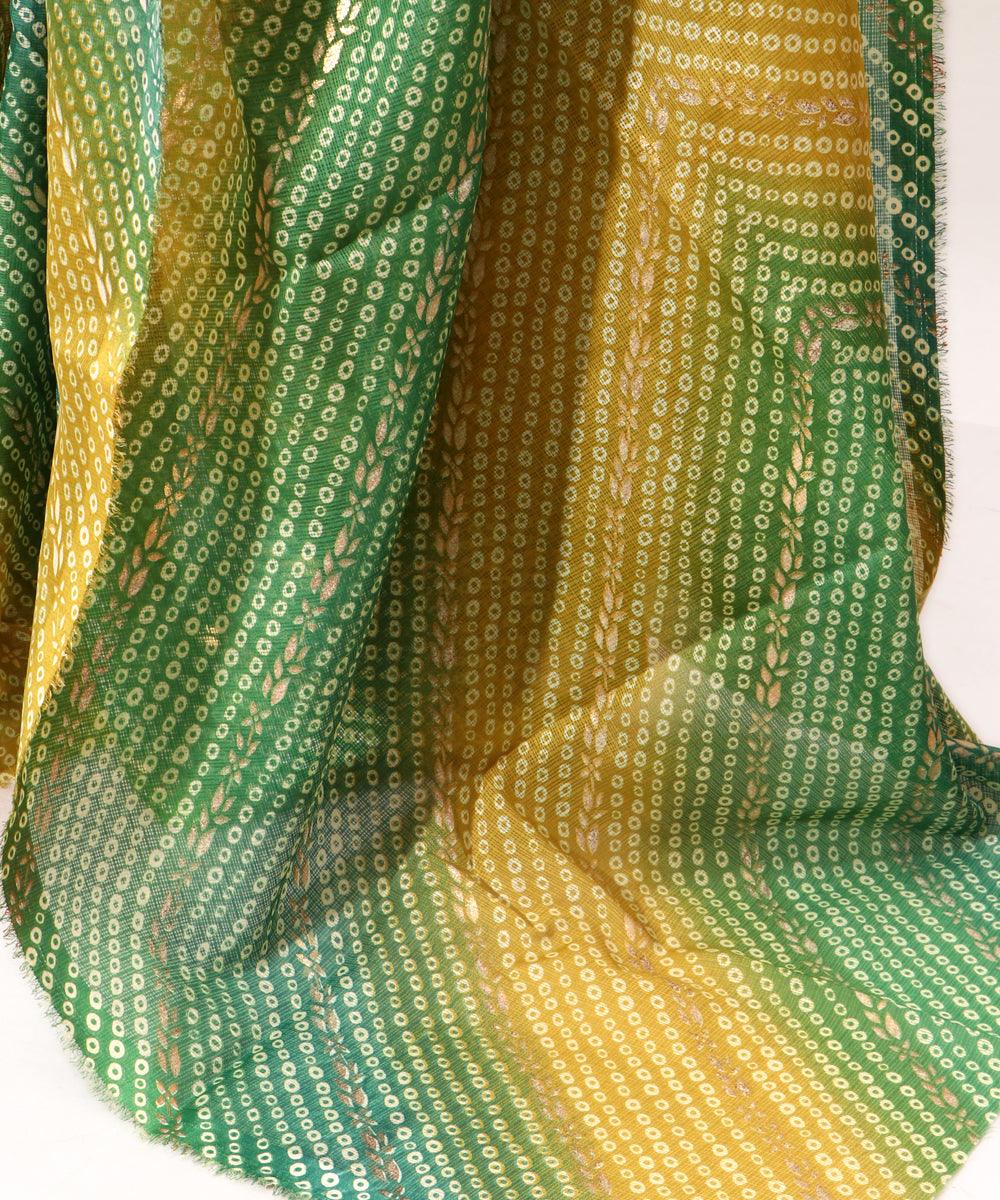 Green Colour Bandhani Pattern Foil Print Kota Doria Saree