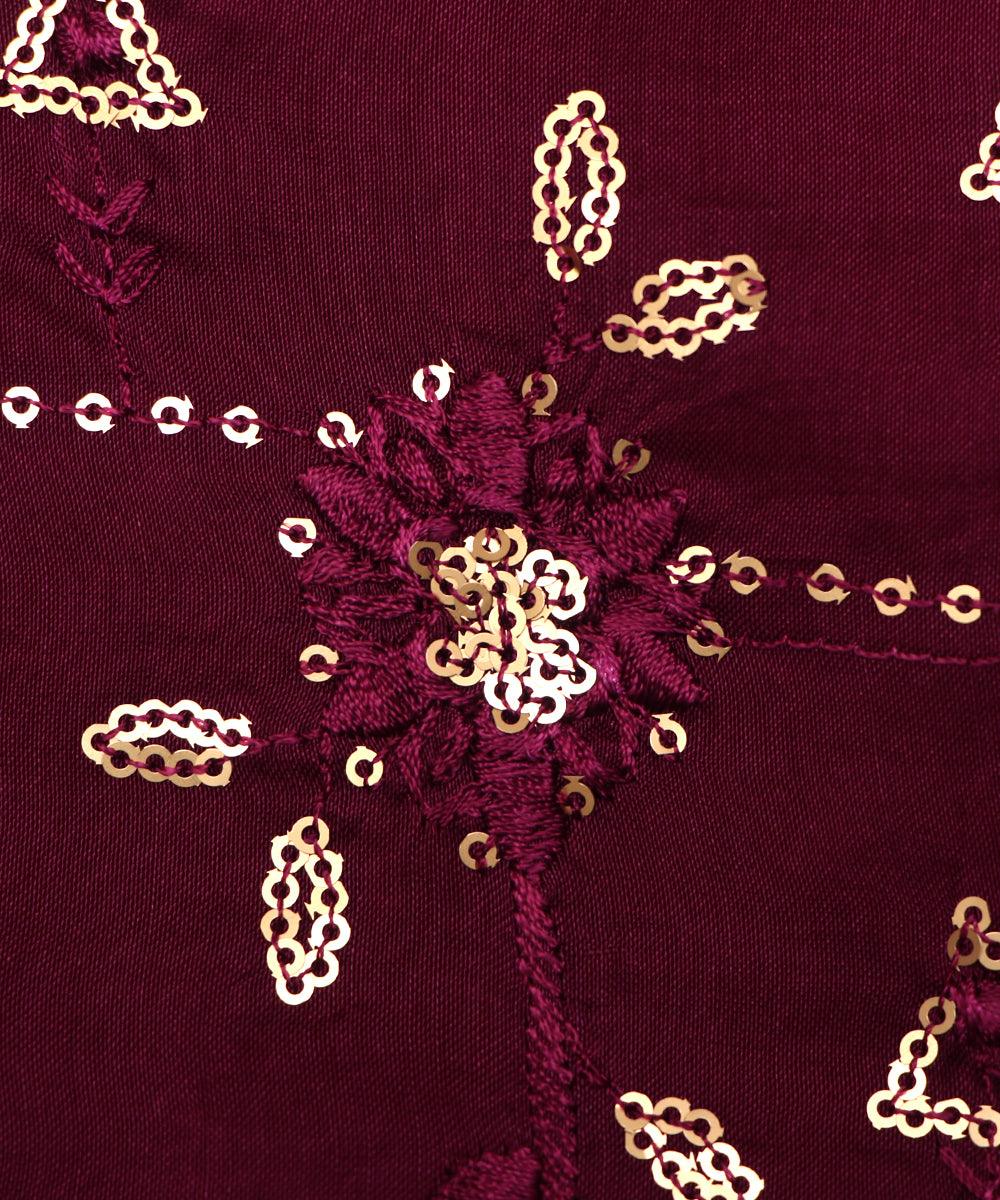 Wine Colour Sequin Embroidery Uppada Silk Fabric - Fabric Dekho