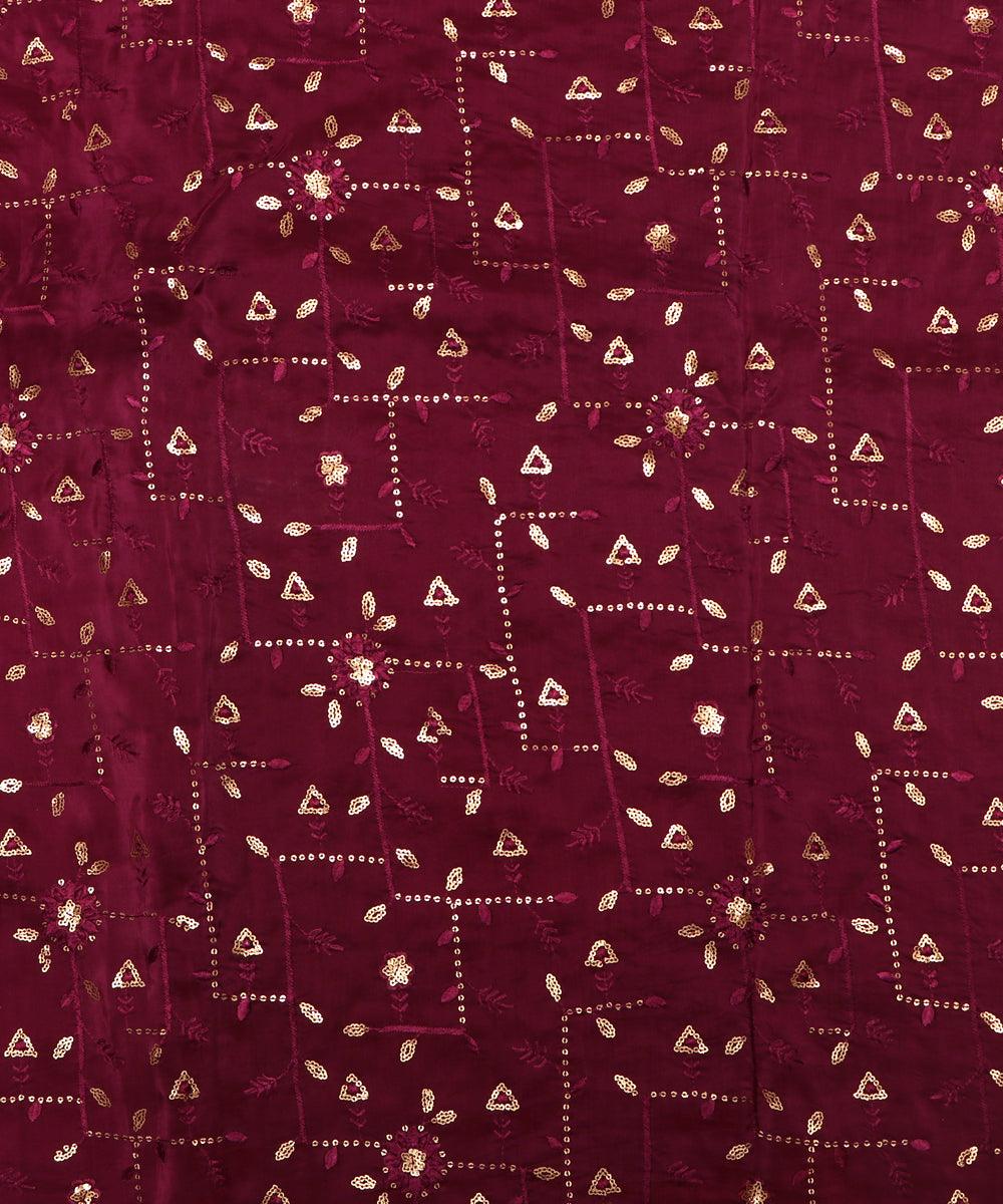 Wine Colour Sequin Embroidery Uppada Silk Fabric - Fabric Dekho