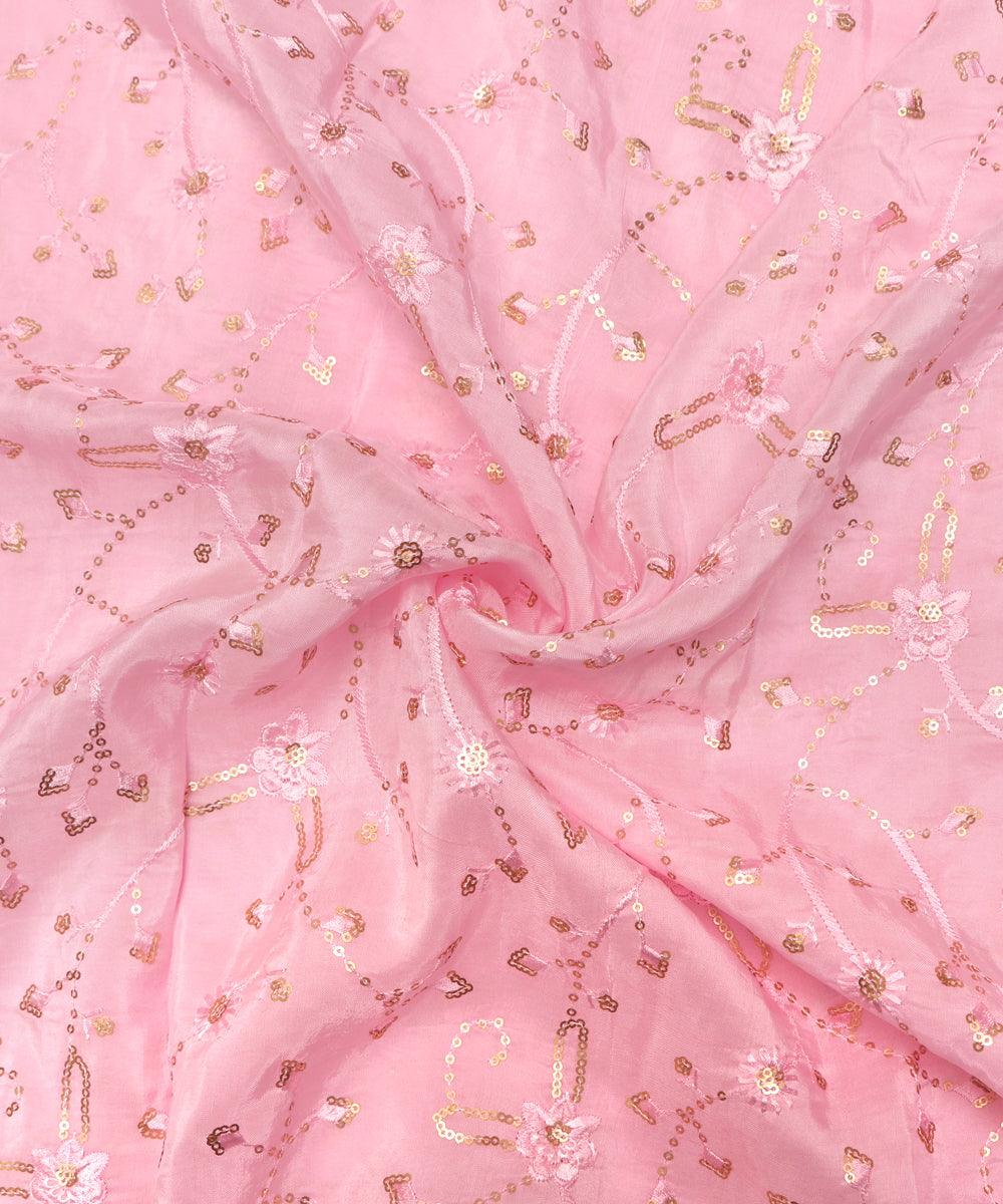 Light Pink Colour Sequin Embroidery Uppada Silk Fabric - Fabric Dekho