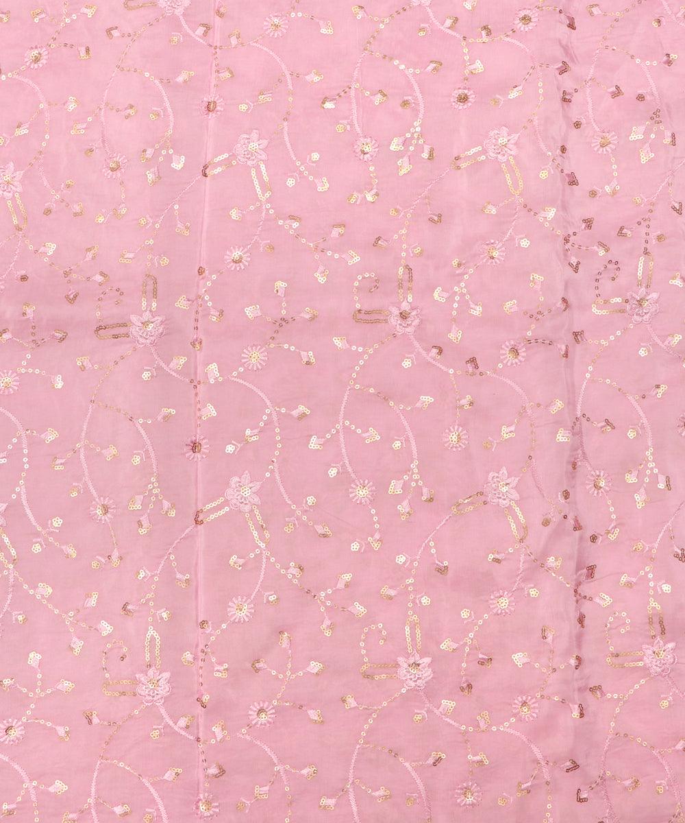 Light Pink Colour Sequin Embroidery Uppada Silk Fabric - Fabric Dekho