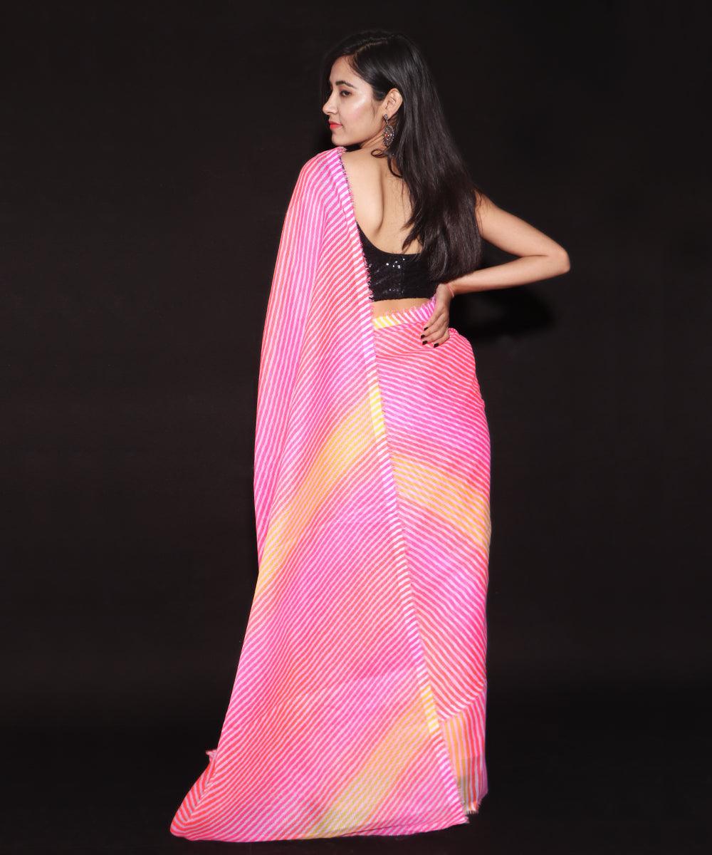 Pink Colour Lehariya Print Kota Doria Saree