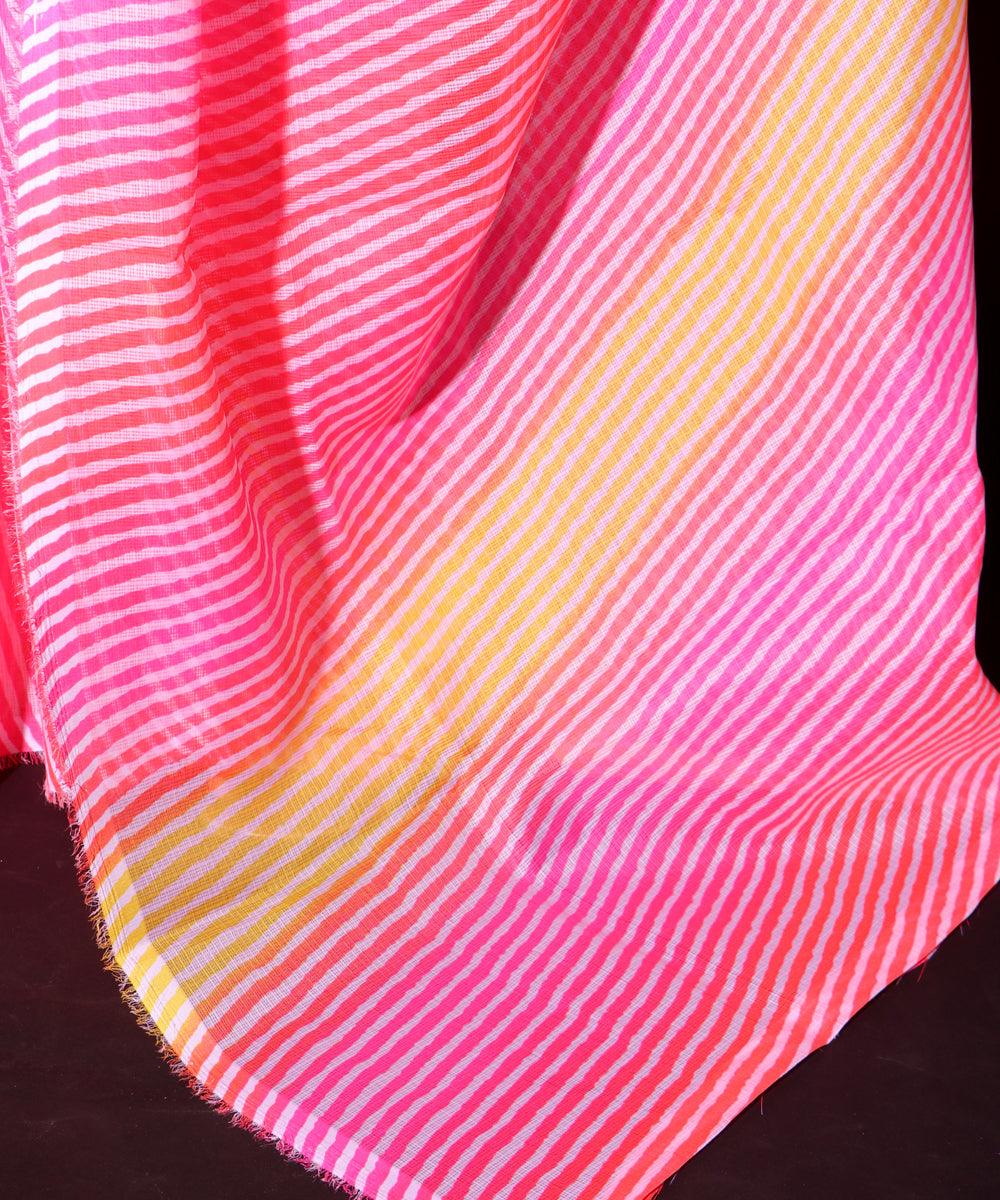 Pink Colour Lehariya Print Kota Doria Saree