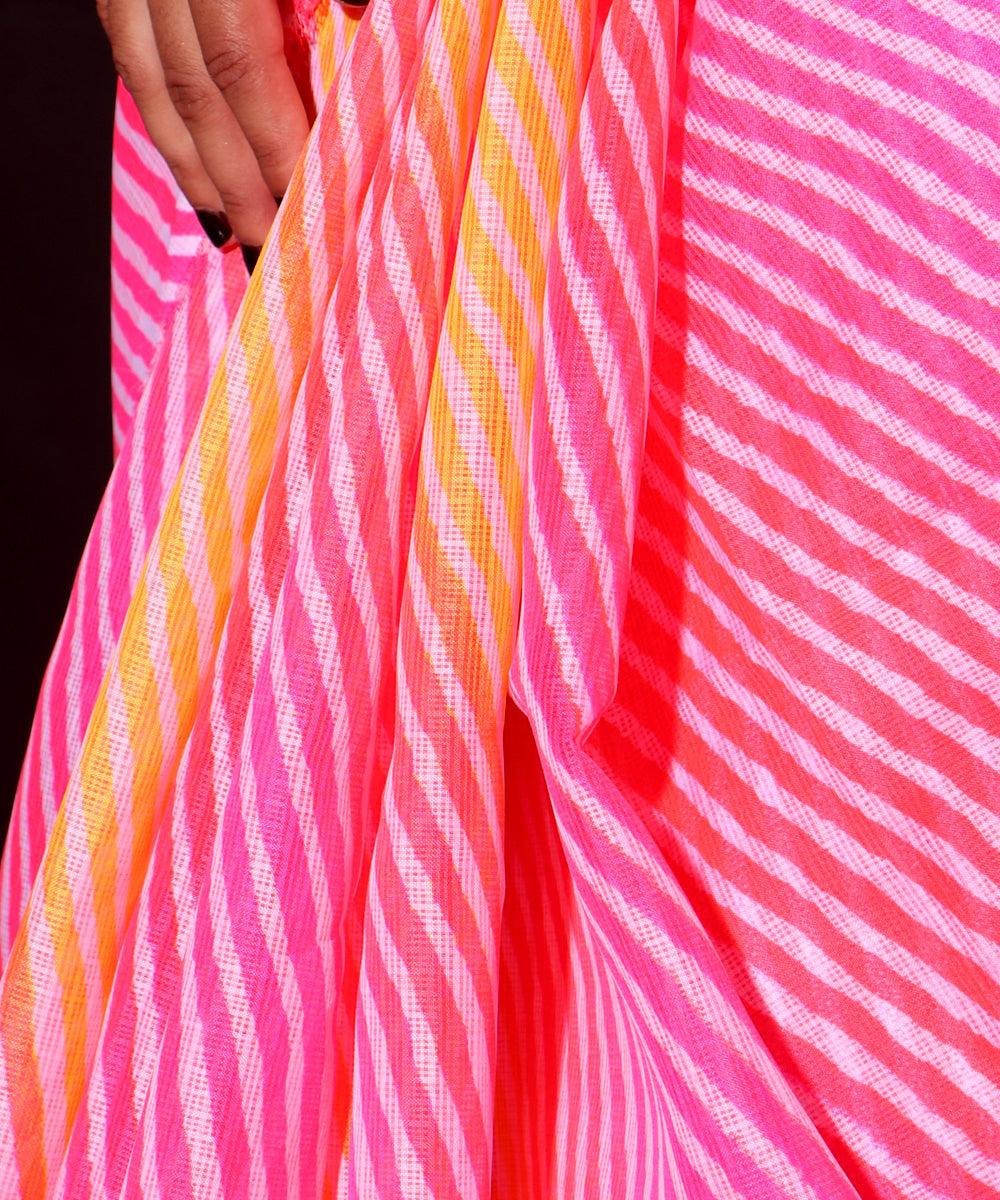 Pink Colour Lehariya Print Kota Doria Saree