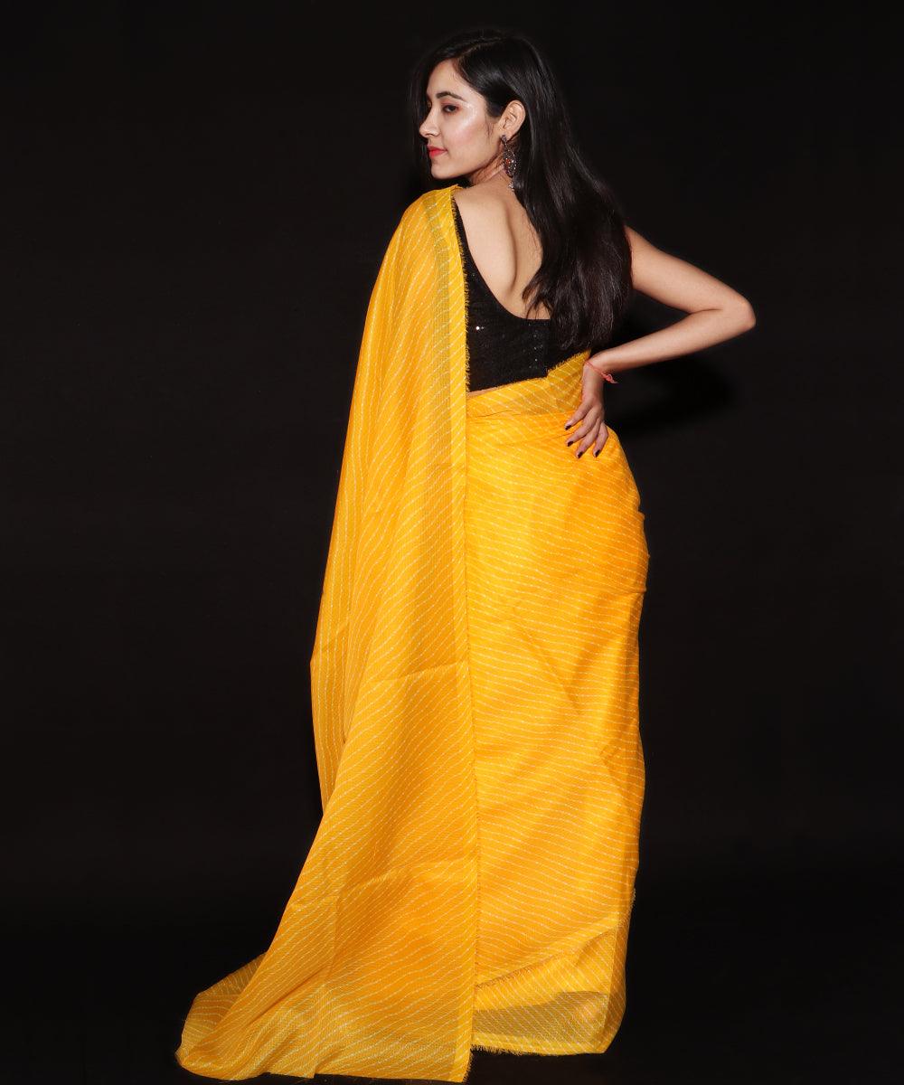 Yellow Colour Lehariya Print Kota Doria Saree