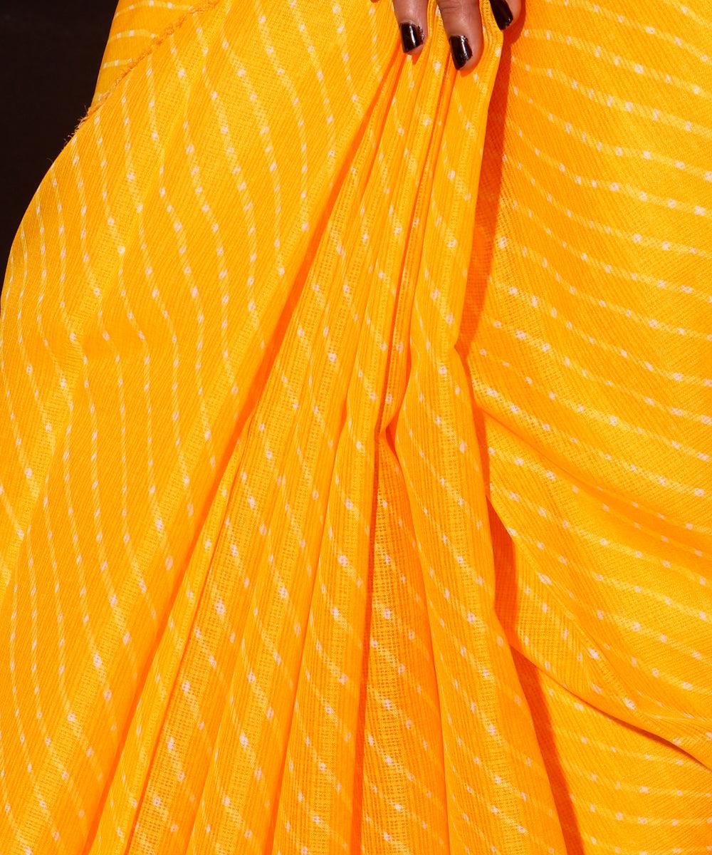 Yellow Colour Lehariya Print Kota Doria Saree