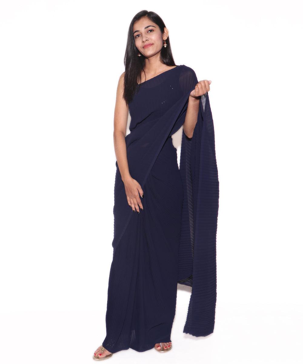 Black Colour Pleated Georgette  Saree