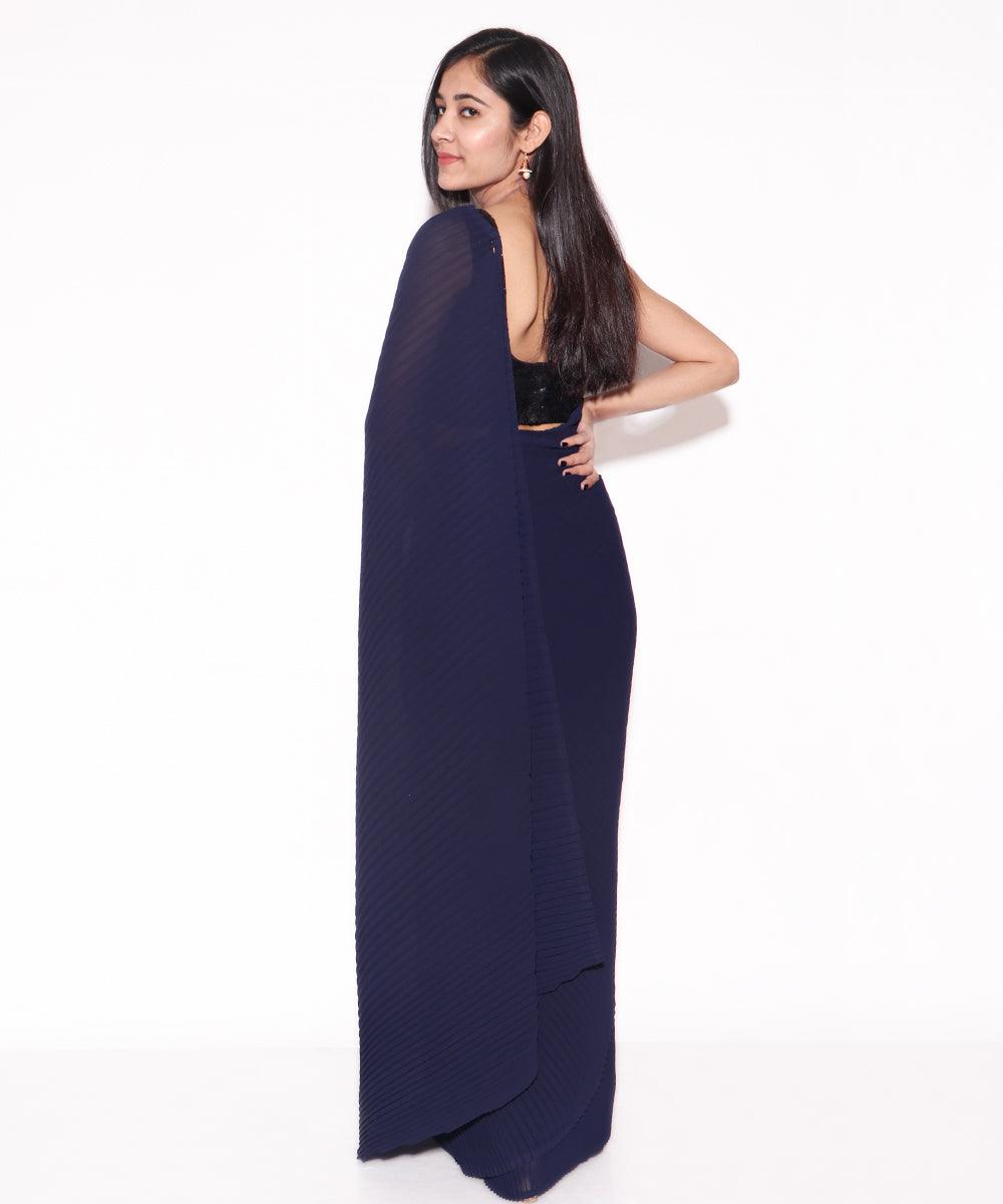 Black Colour Pleated Georgette  Saree