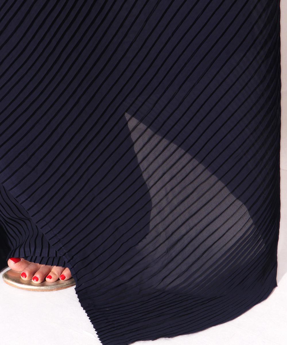 Black Colour Pleated Georgette  Saree