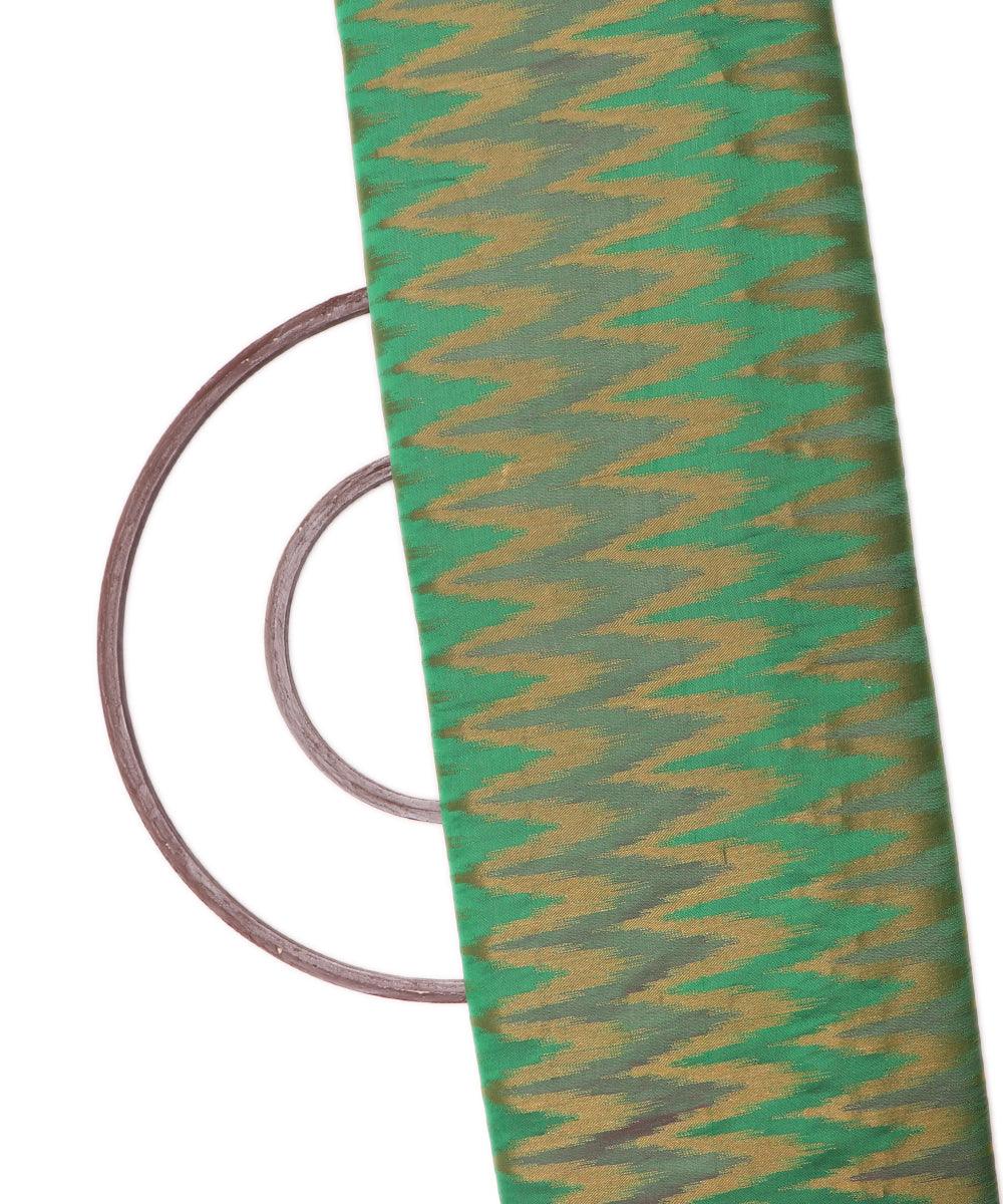 Green Colour Zig - Zag Print Brocade Silk Fabric