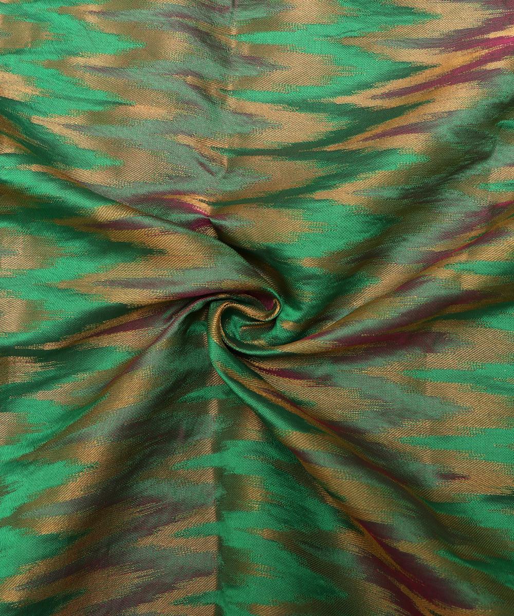 Green Colour Zig - Zag Print Brocade Silk Fabric
