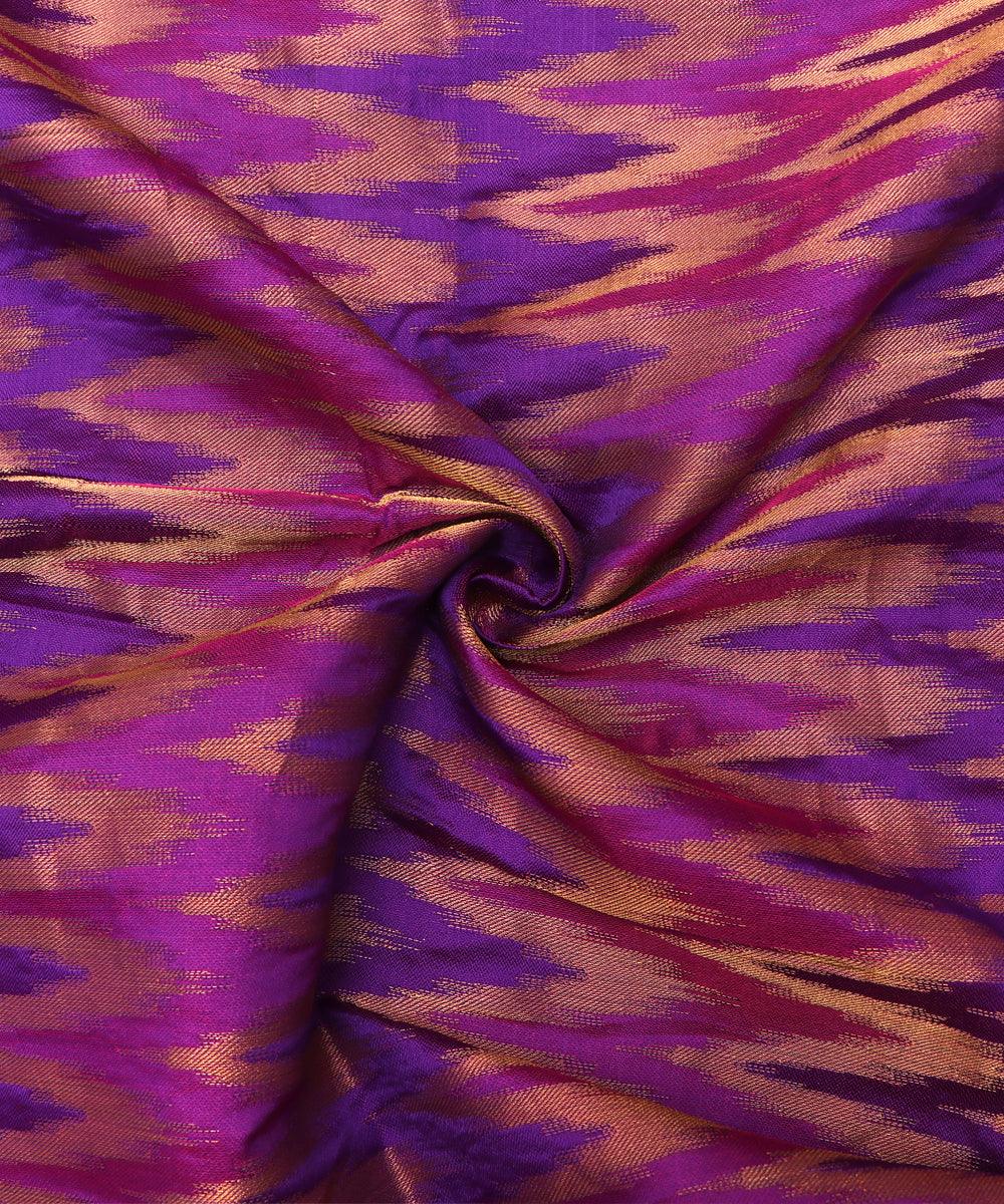 Purple Colour Zig - Zag Print Brocade Silk Fabric