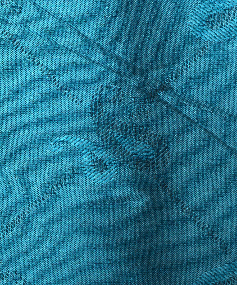 Light Blue Colour Double Side Border Paisley Pattern Brocade Silk Fabric - Fabric Dekho