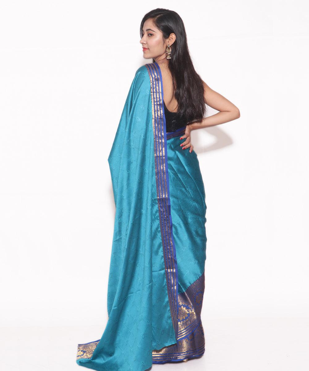 Light Blue Colour Paisley Floral Print Silk Border Saree