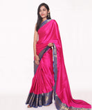Magenta Colour Floral Print Silk Border Saree