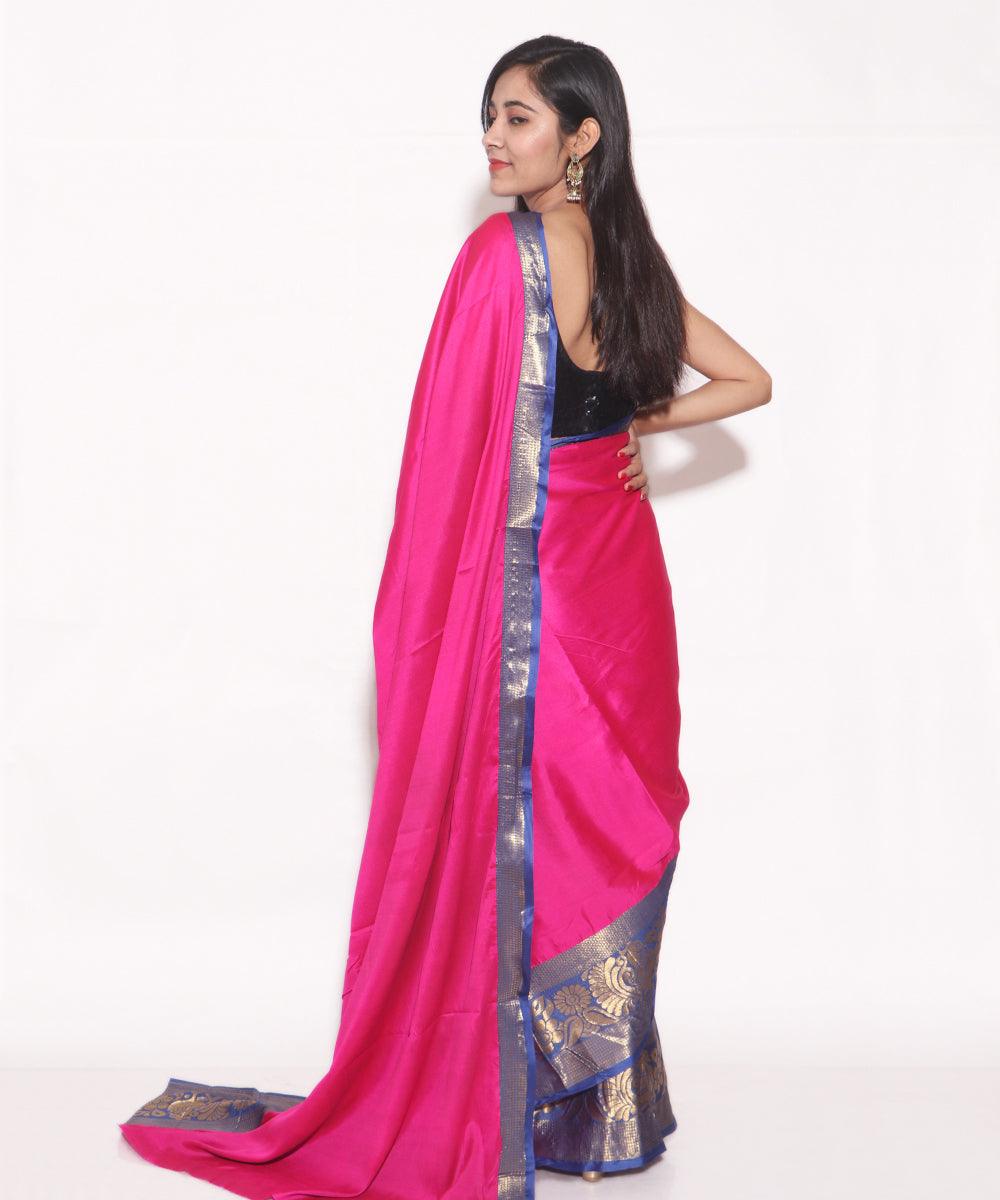 Magenta Colour Floral Print Silk Border Saree