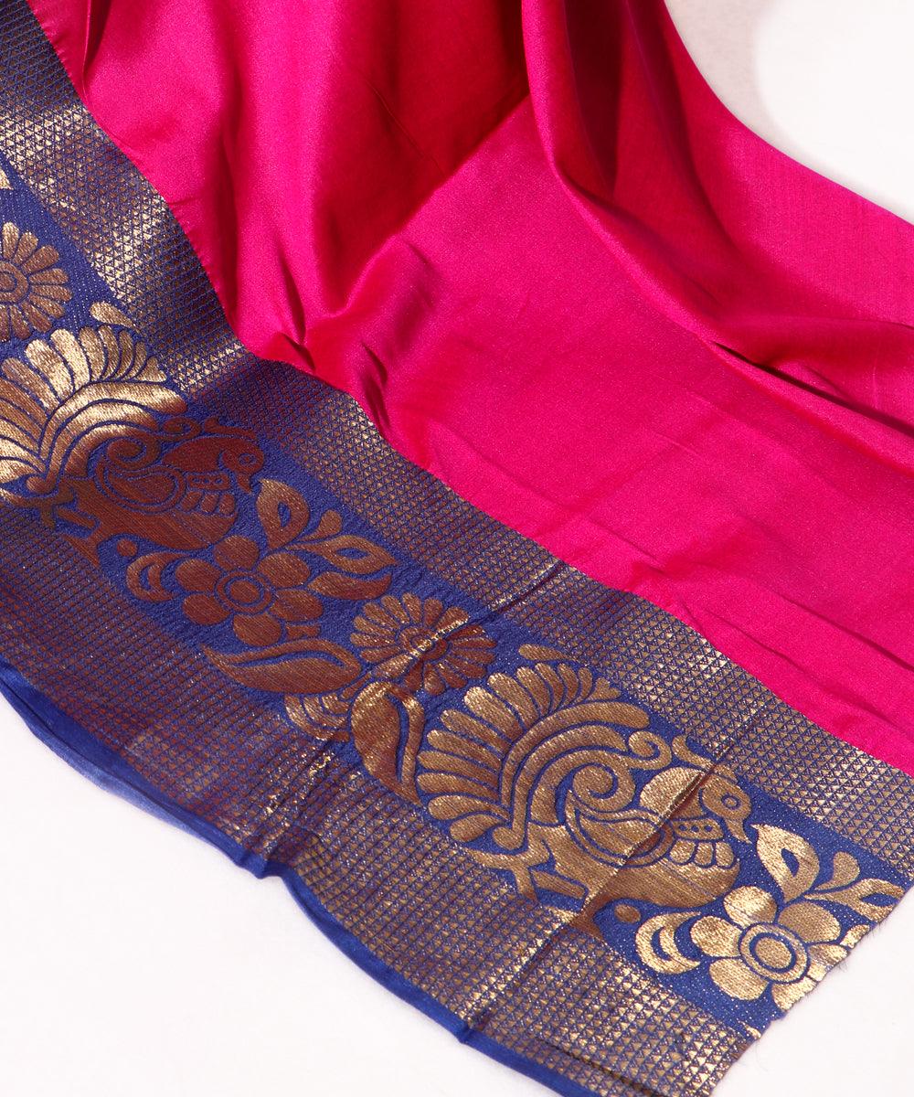 Magenta Colour Floral Print Silk Border Saree
