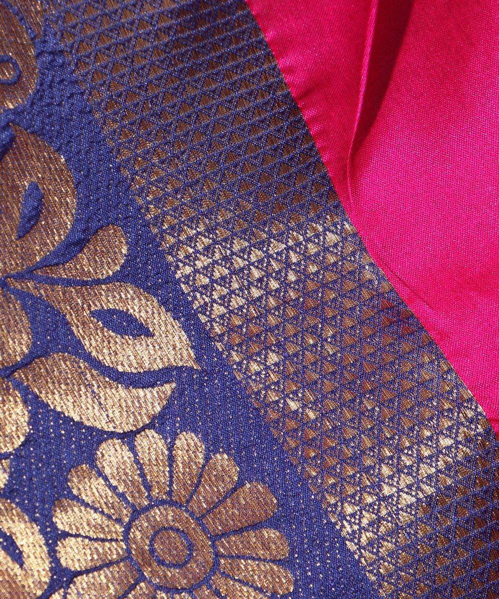 Magenta Colour Floral Print Silk Border Saree