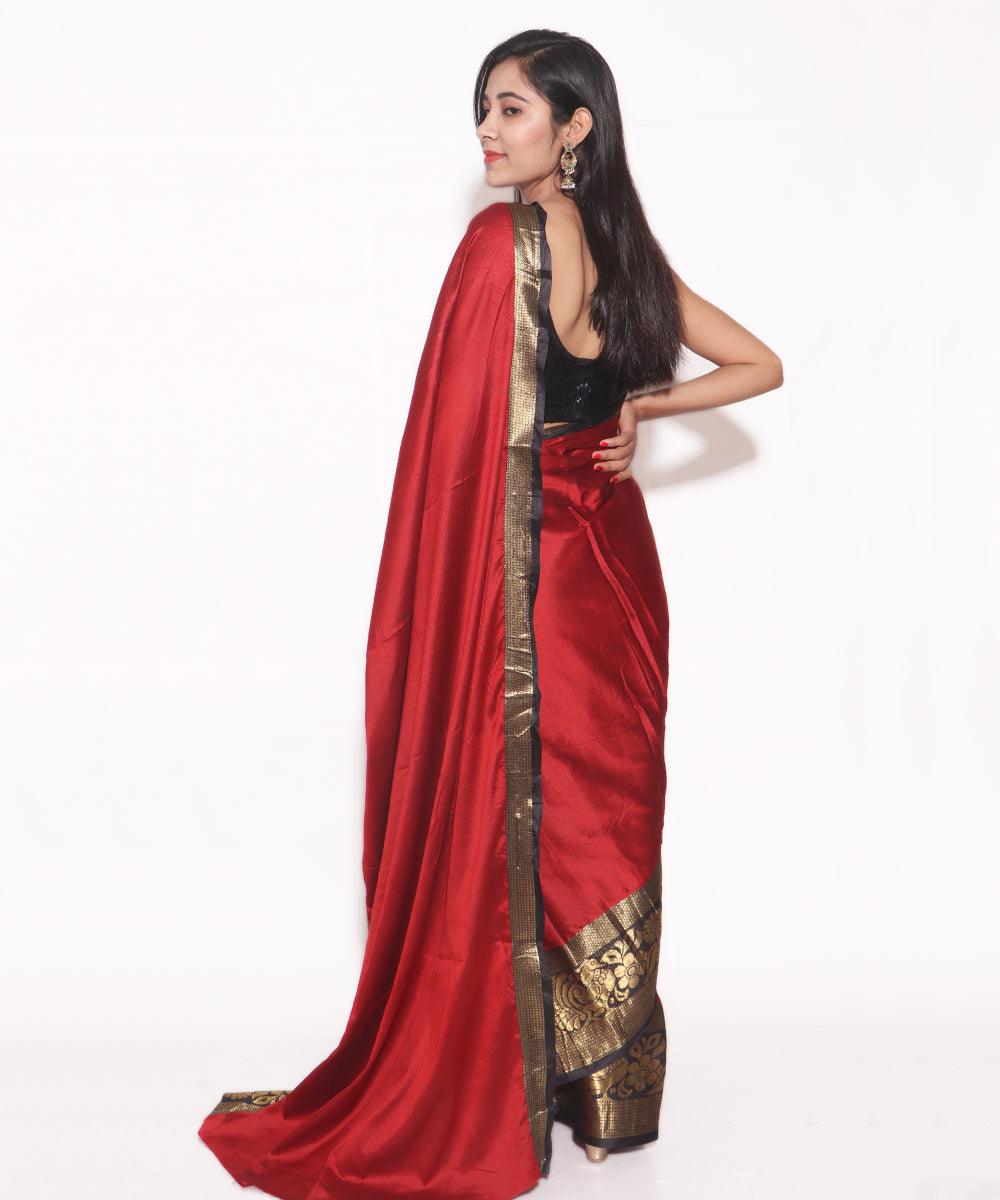 Maroon Colour Peacock Print Silk Border Saree