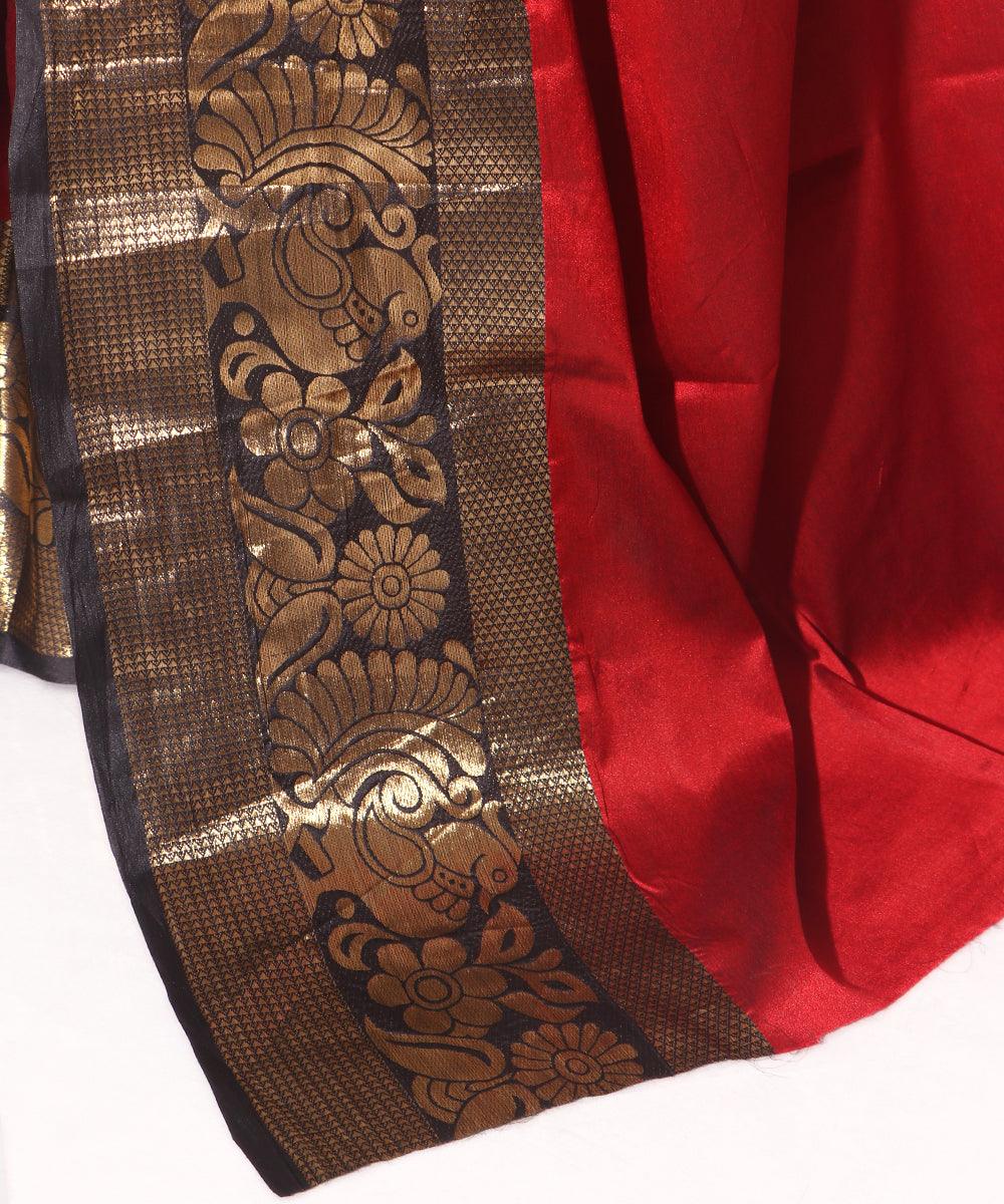 Maroon Colour Peacock Print Silk Border Saree