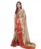 Slate Grey Colour Self Print floral Print Silk Border Saree