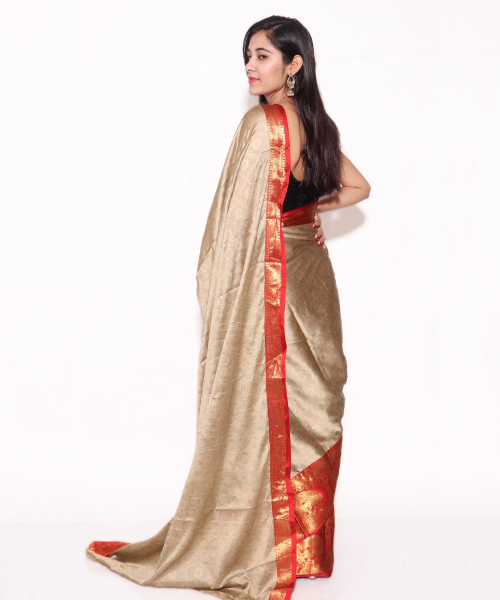 Slate Grey Colour Self Print floral Print Silk Border Saree