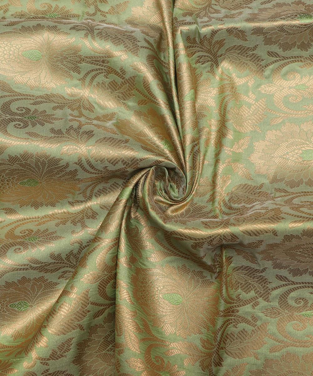 Pistachio Green Colour Floral Design Banarasi Brocade Silk Fabric