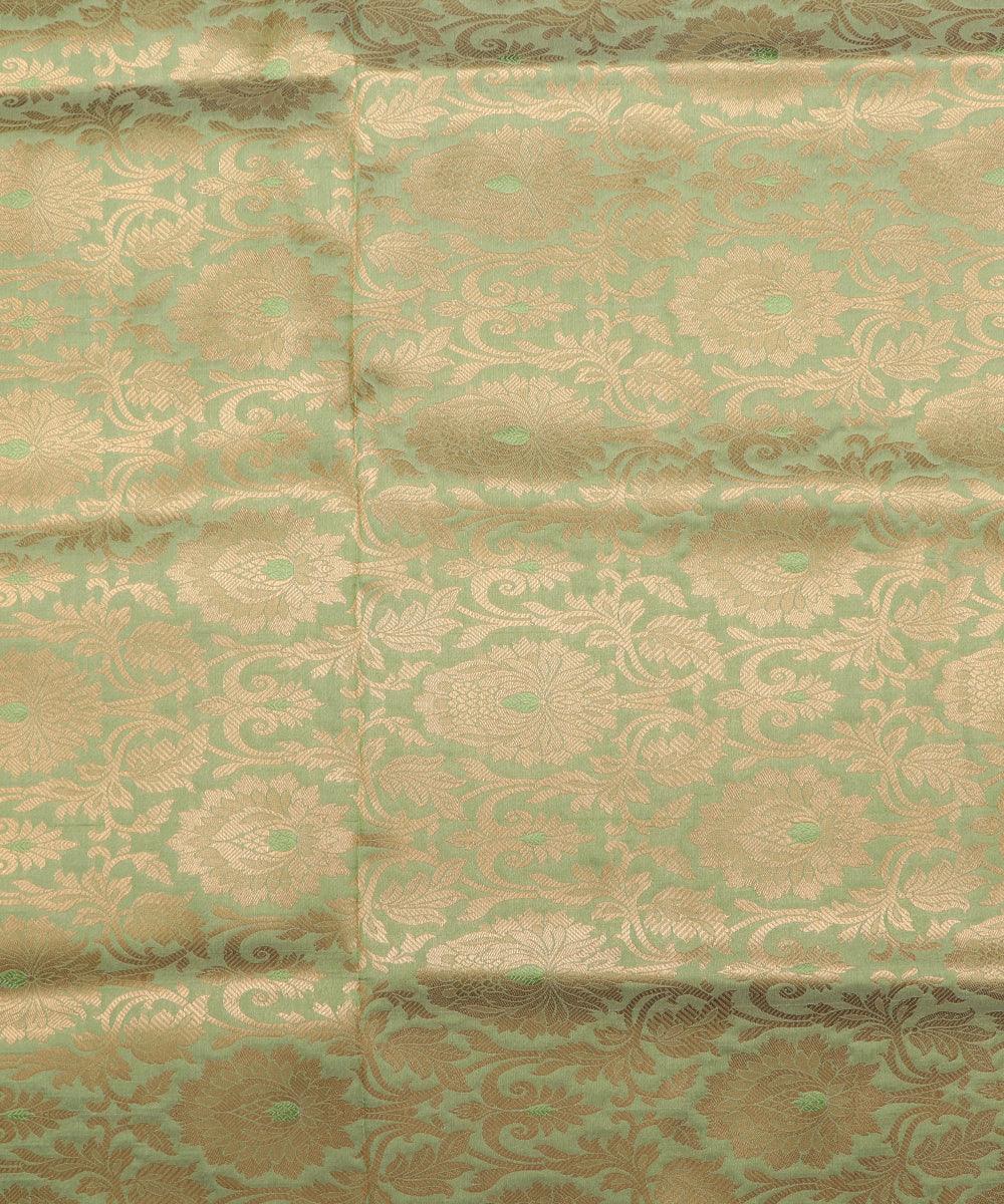 Pistachio Green Colour Floral Design Banarasi Brocade Silk Fabric