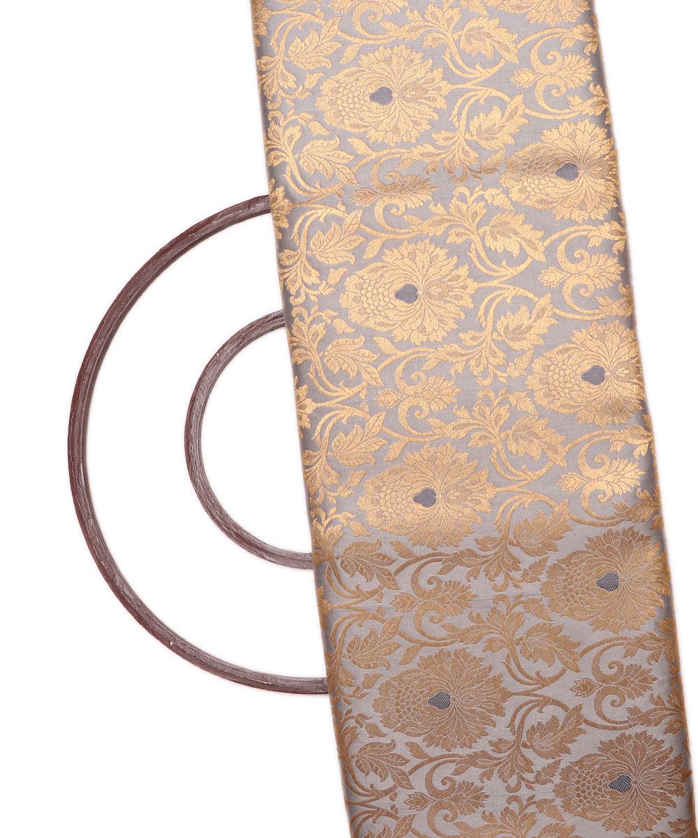 Grey Colour Floral Design Banarasi Brocade Silk Fabric