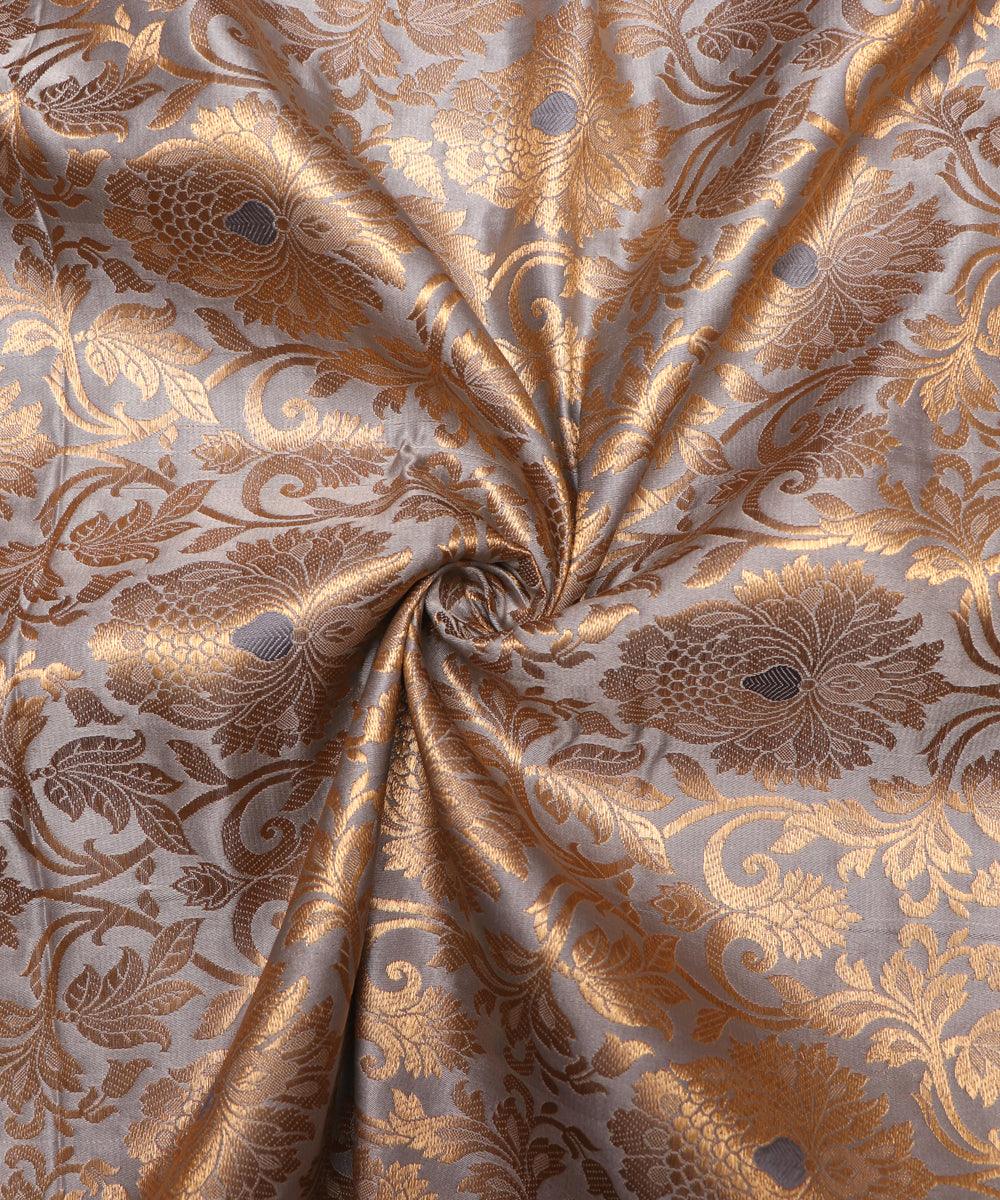 Grey Colour Floral Design Banarasi Brocade Silk Fabric