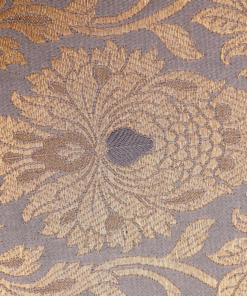 Grey Colour Floral Design Banarasi Brocade Silk Fabric