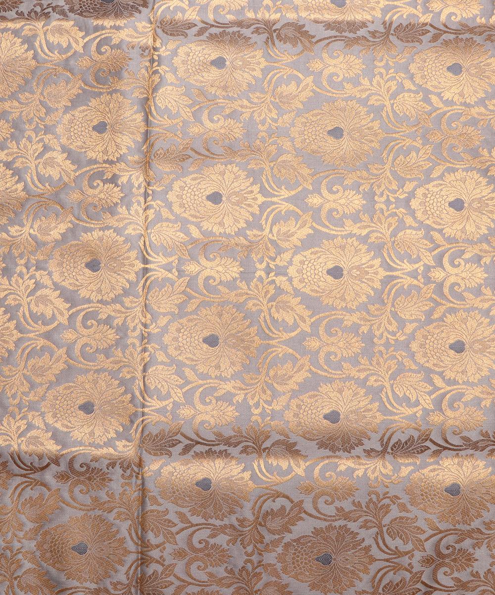Grey Colour Floral Design Banarasi Brocade Silk Fabric