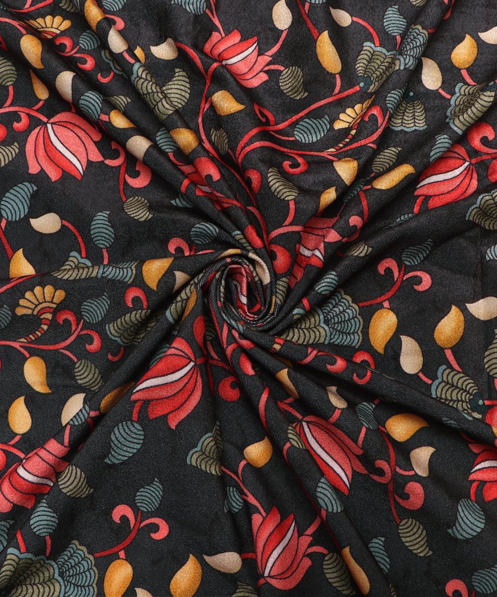 Forest Green Colour Floral Digital Print Velvet Fabric