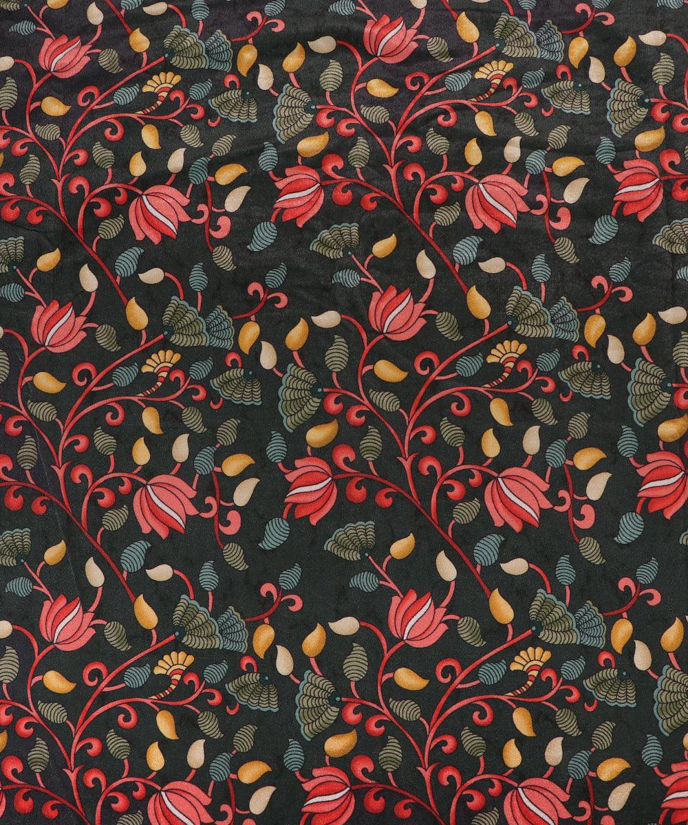 Forest Green Colour Floral Digital Print Velvet Fabric