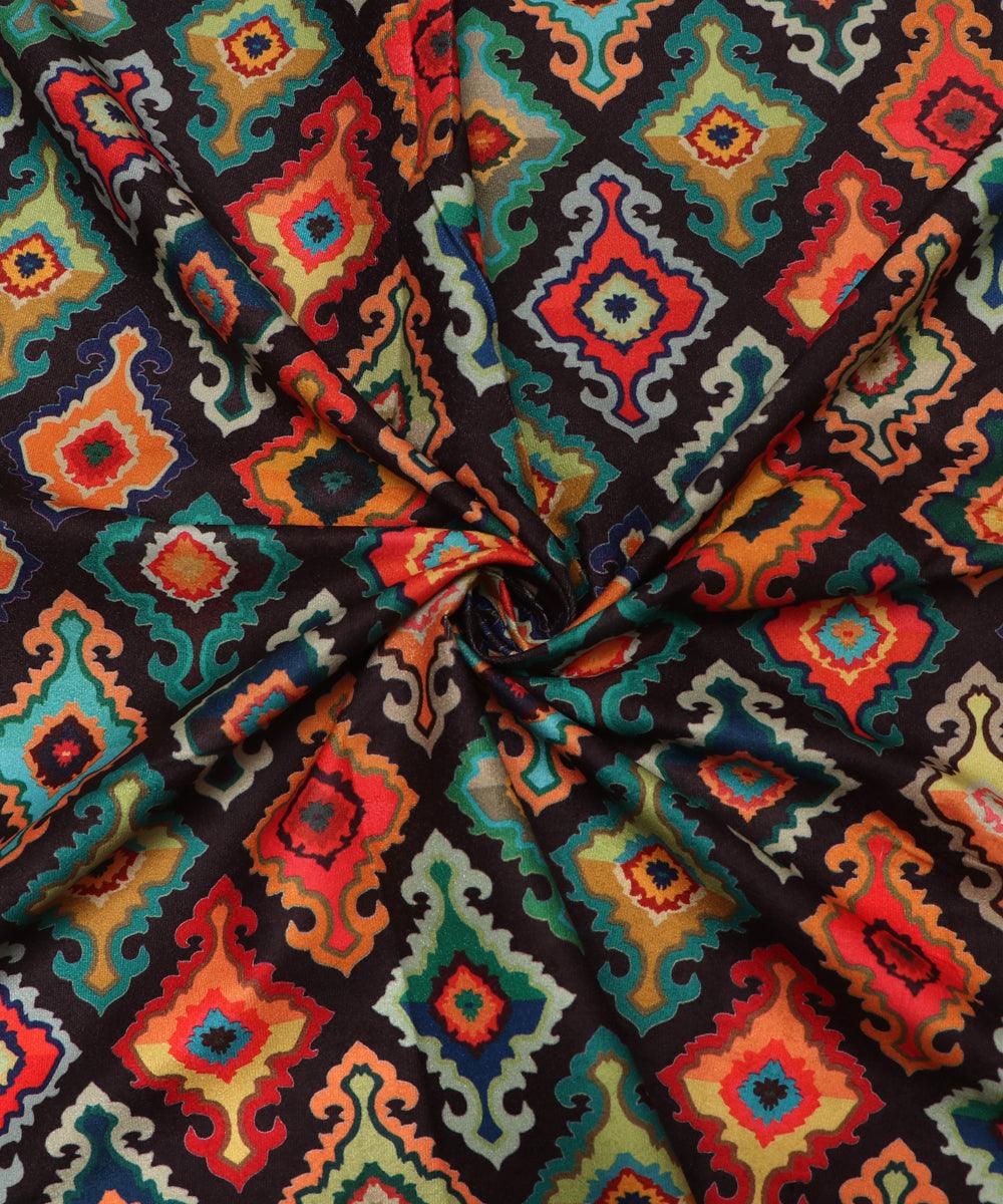 Black Colour Floral Digital Print Velvet Fabric