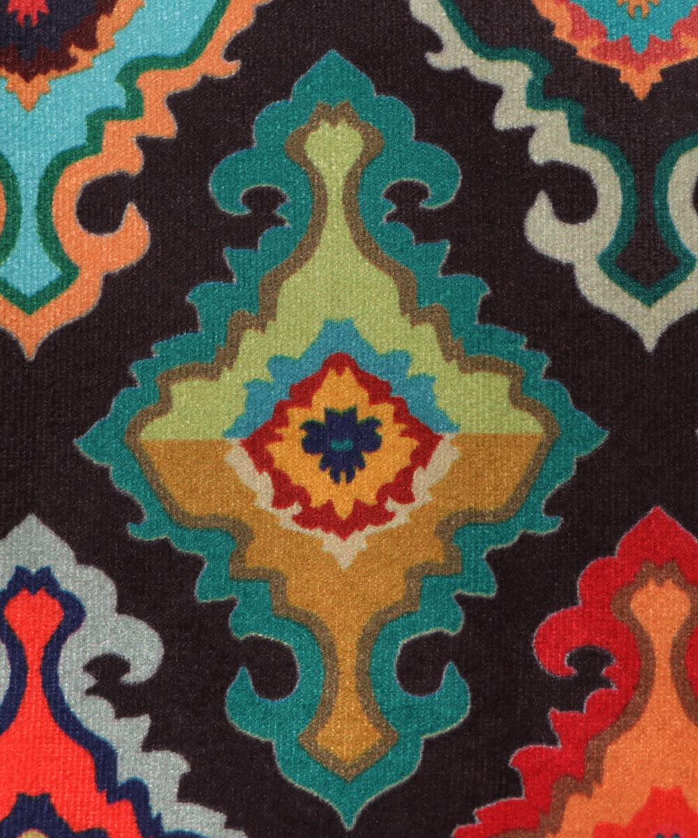 Black Colour Floral Digital Print Velvet Fabric