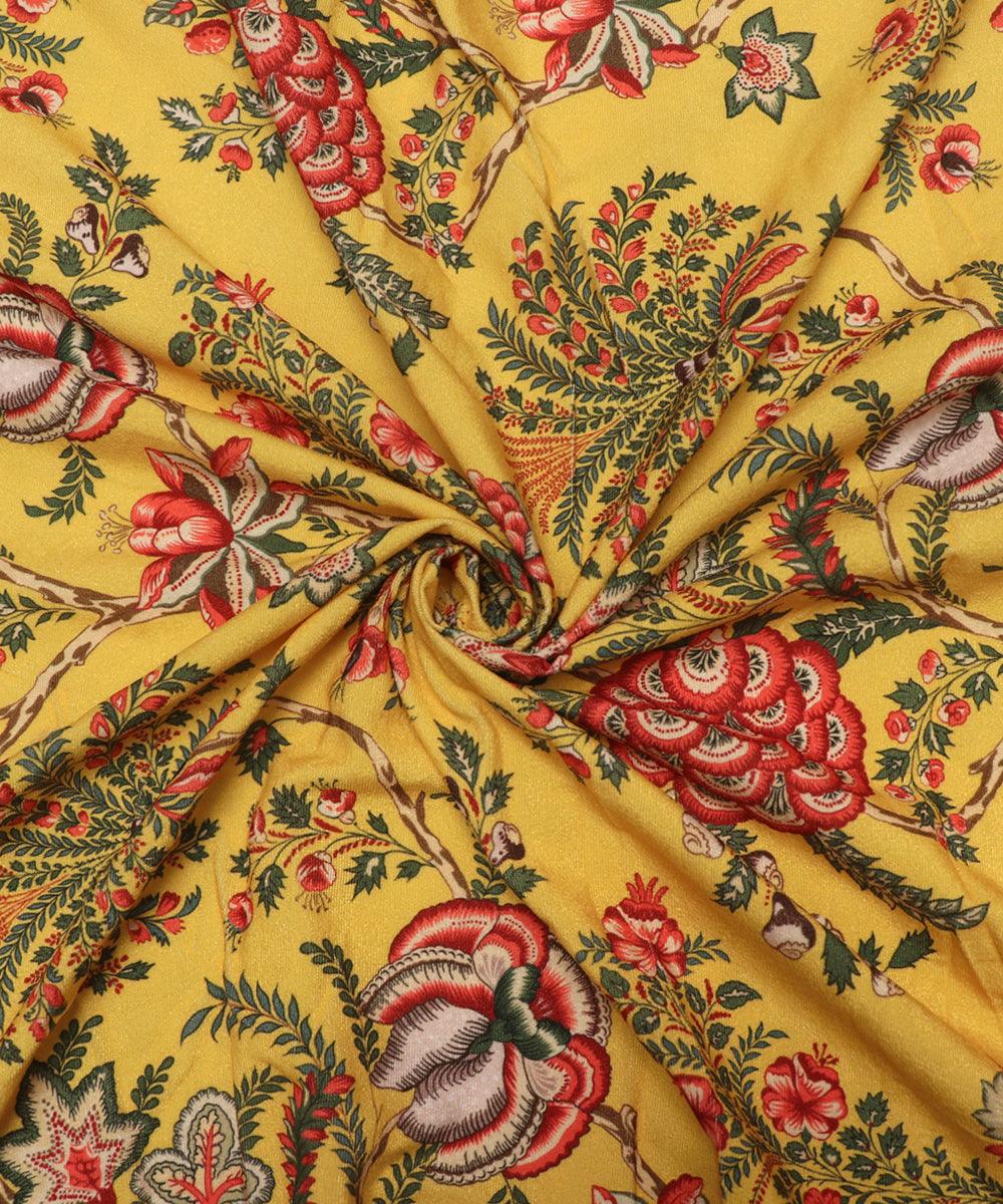 Yellow Colour Floral Digital Print Velvet Fabric