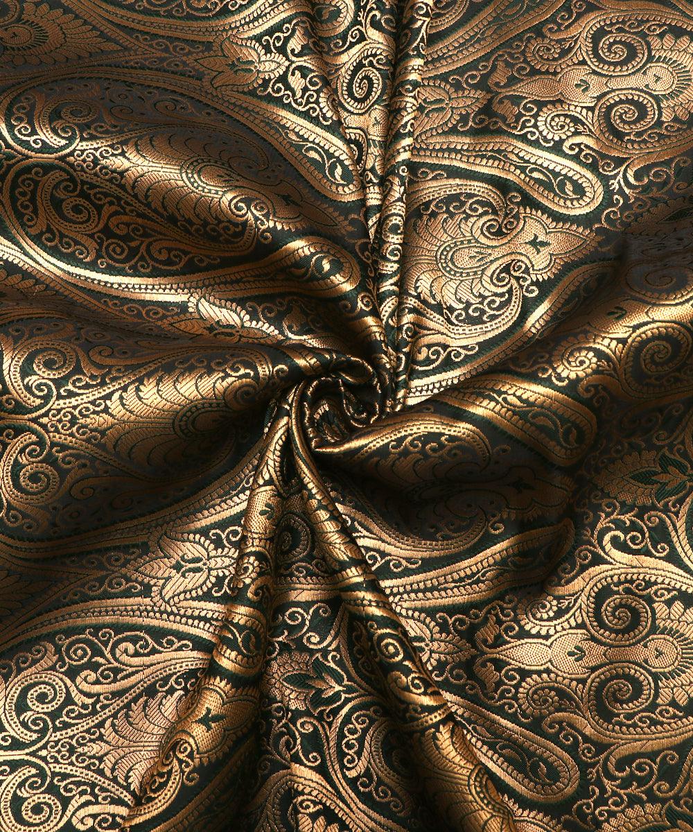 Forest Green Colour Paisley Pattern Banarasi Brocade Silk Fabric