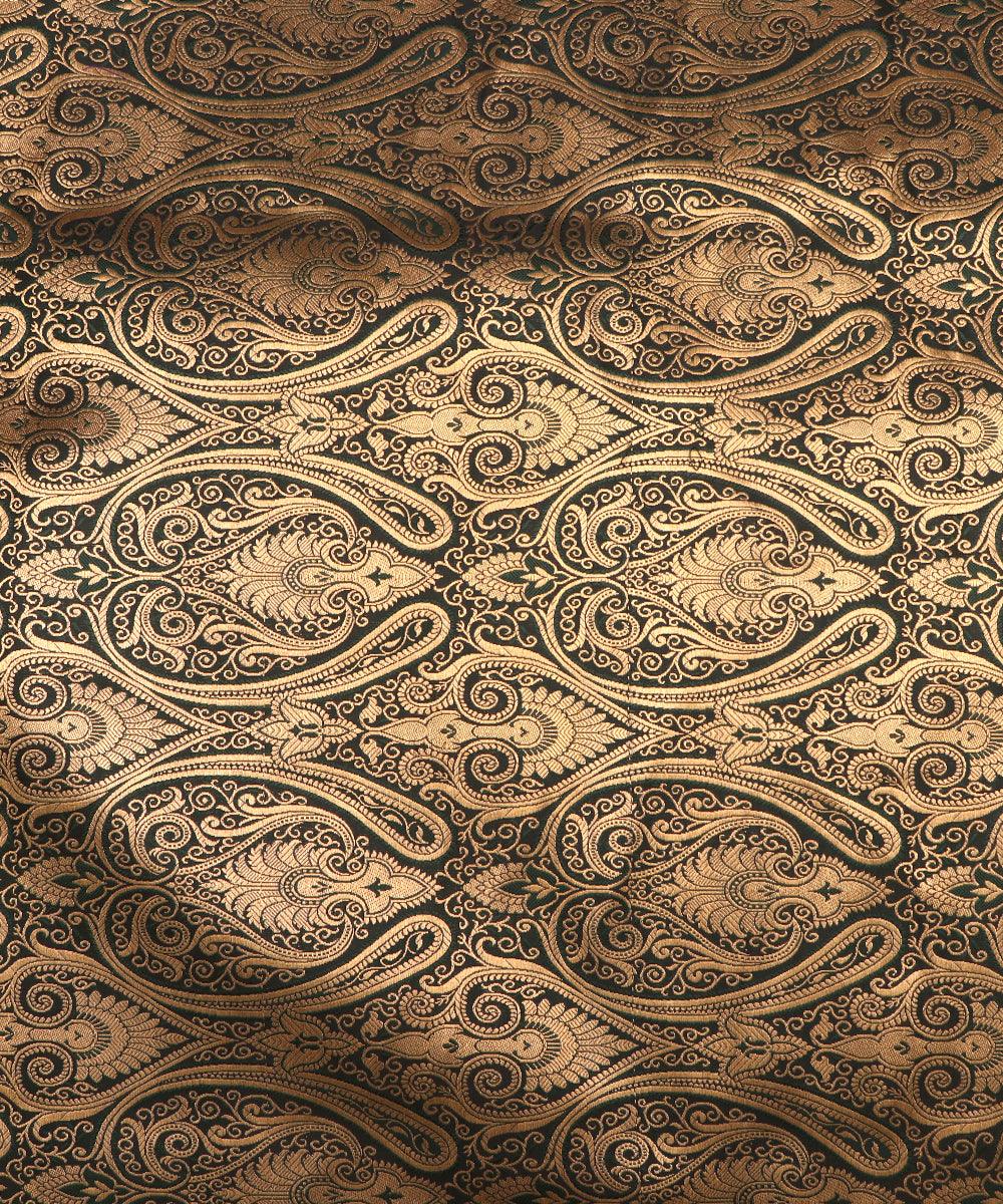 Forest Green Colour Paisley Pattern Banarasi Brocade Silk Fabric