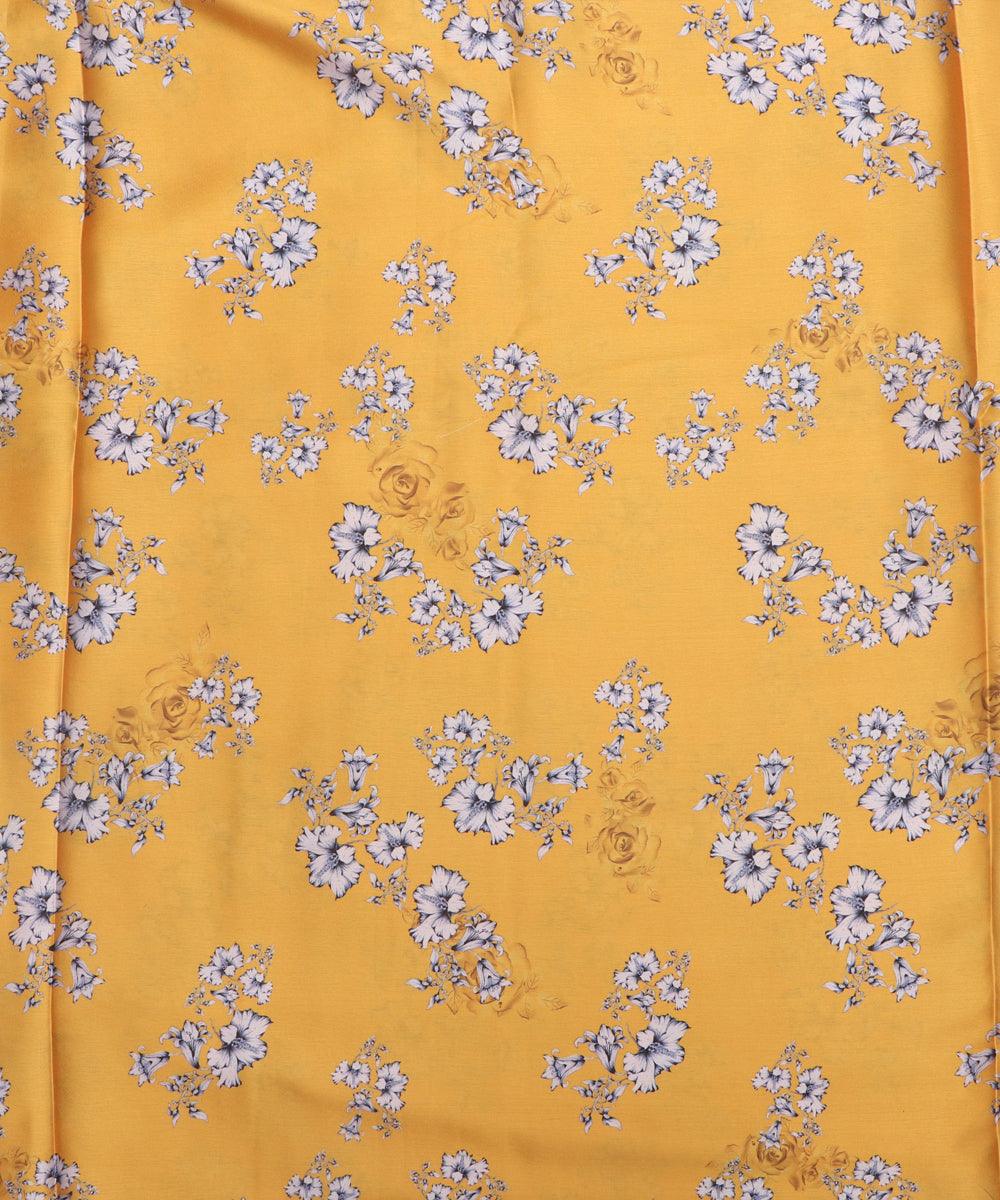 Yellow  Colour Floral Print Satin Fabric