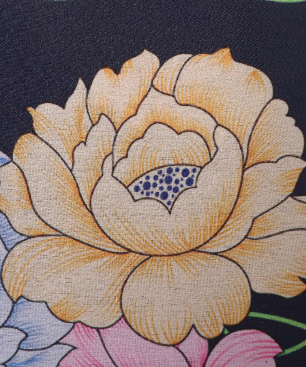 Blue Colour Floral Print Satin Fabric