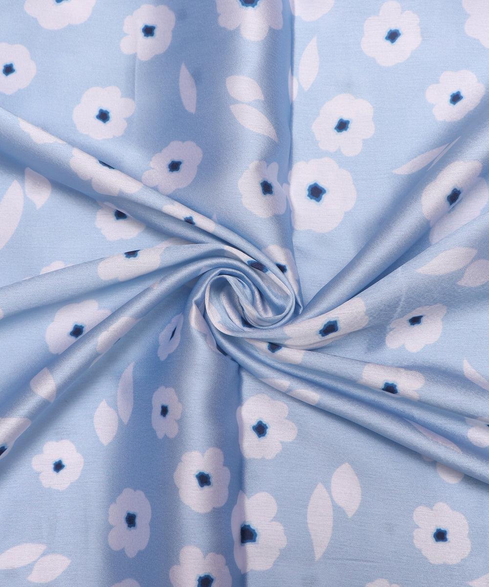 Light Blue Colour Floral Print Satin Fabric