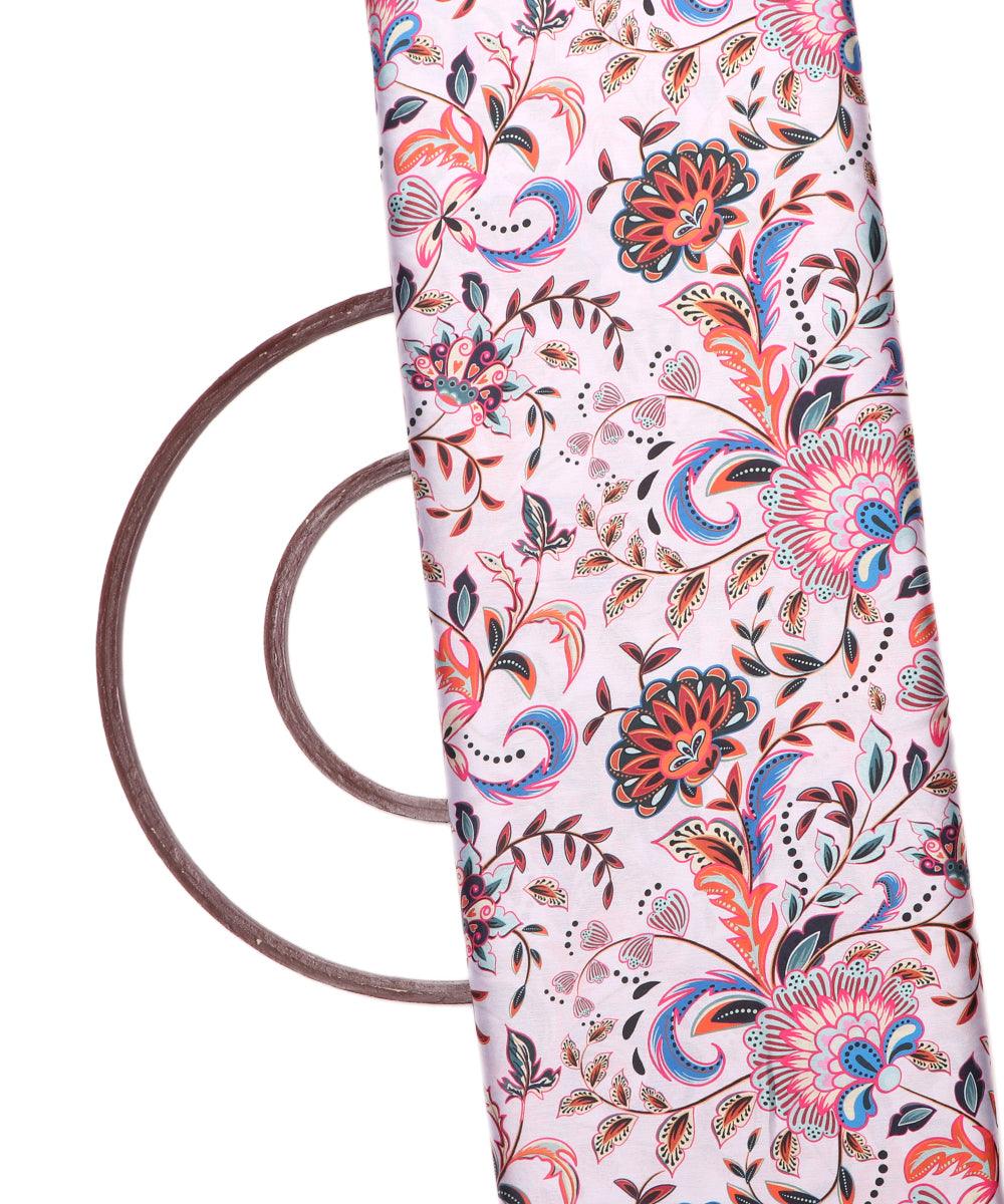 White Colour Floral Print Satin Fabric