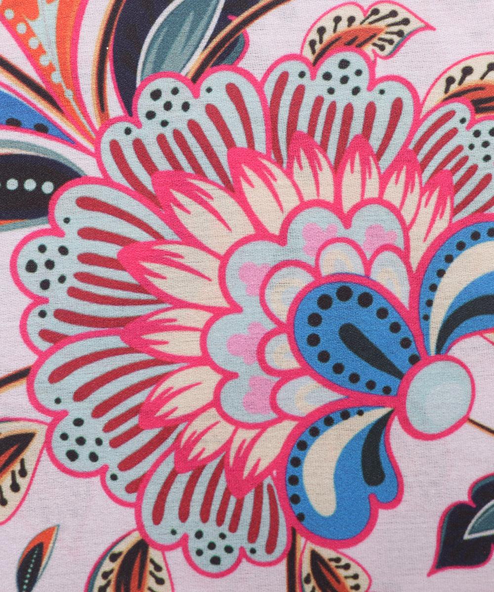White Colour Floral Print Satin Fabric