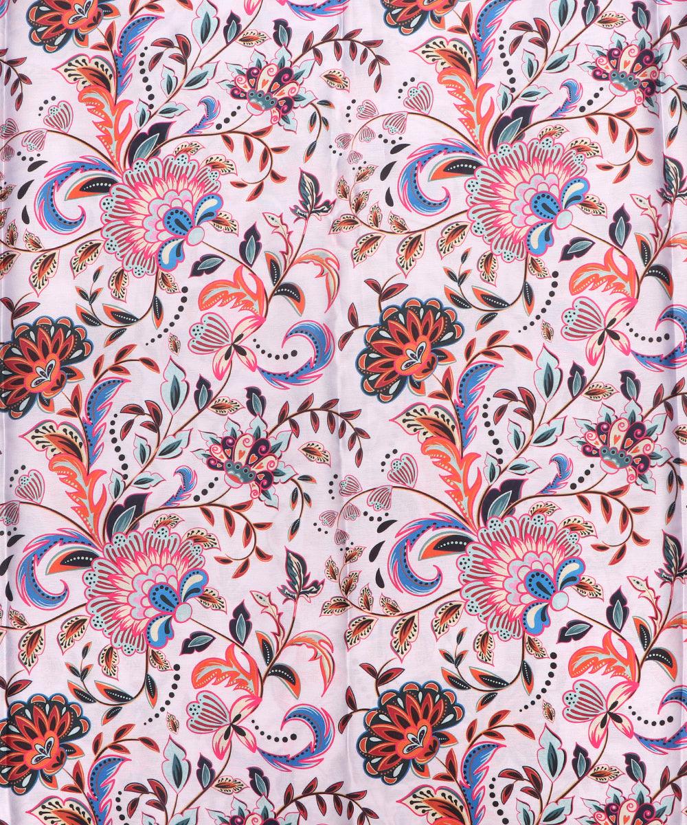 White Colour Floral Print Satin Fabric