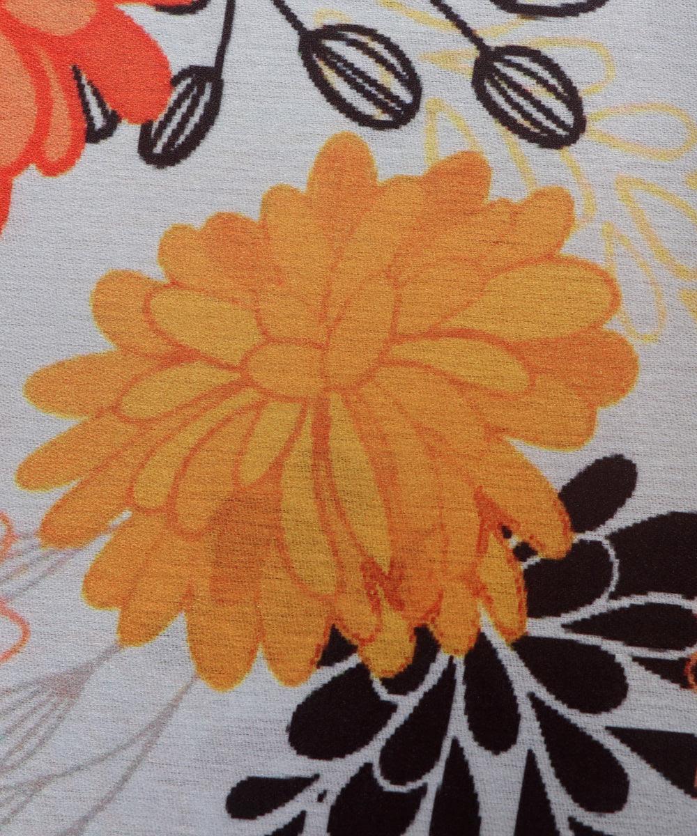 Cyan Colour Floral Print Satin Fabric