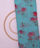 Blue Colour Floral Print Organza Fabric