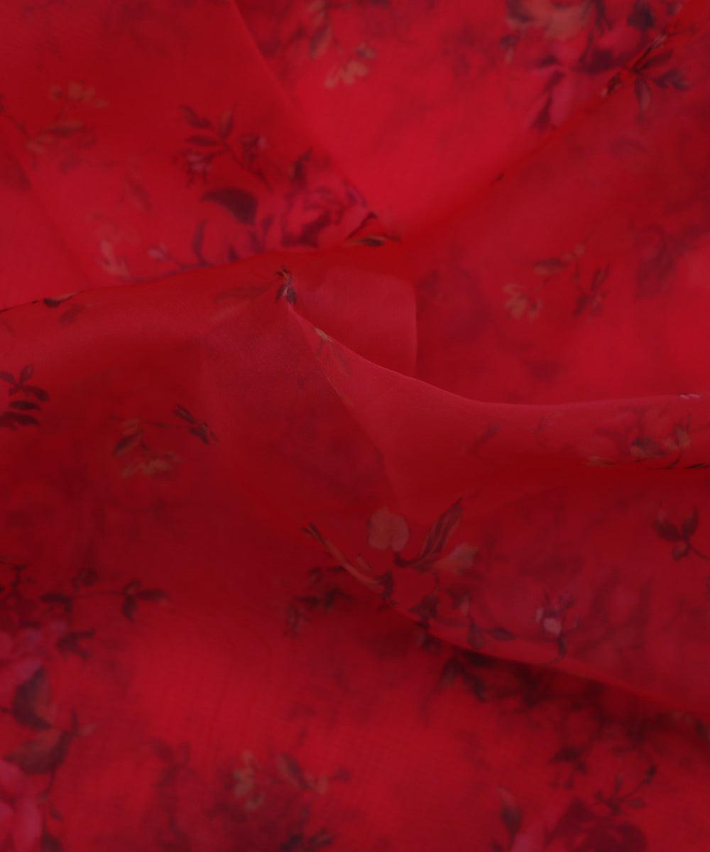 red and yellow floral print organza fabric o130 5669